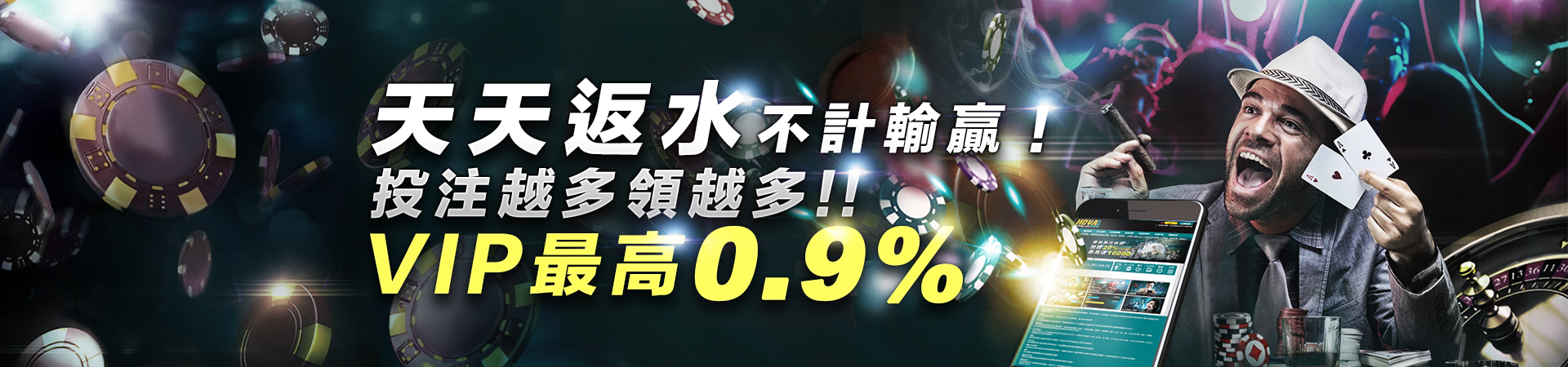 天天返點，最高0.9%!!不計輸贏，累計有效投注量即可獲得返點!｜大老爺娛樂城